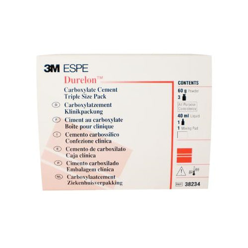 3M ESPE 38234 Durelon Carboxylate Luting Cement Triple Size Package 20 Gm 3/Pk 3M ESPE 38234 Durelon Carboxylate Luting Cement Triple Size Package 20 Gm 3/Pk